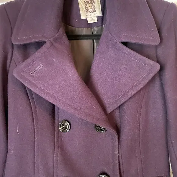 Anne Klein wool Peacoat dark purple eggplant small - Picture 3 of 8